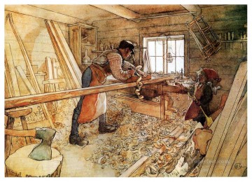  1905 Canvas - in the carpenter shop 1905 Carl Larsson